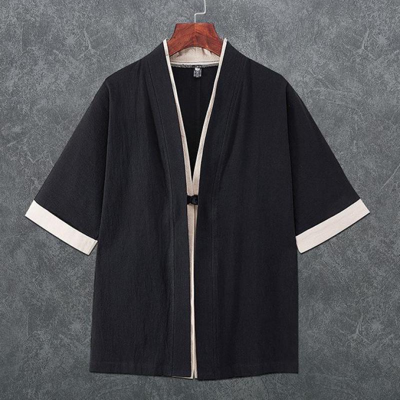 Cárdigan Kimono de lino de estilo chino para hombre, ropa tradicional Yukata japonesa Samurai, ropa informal de playa, ropa asiática delgada, 3XL, 4XL, 5XL