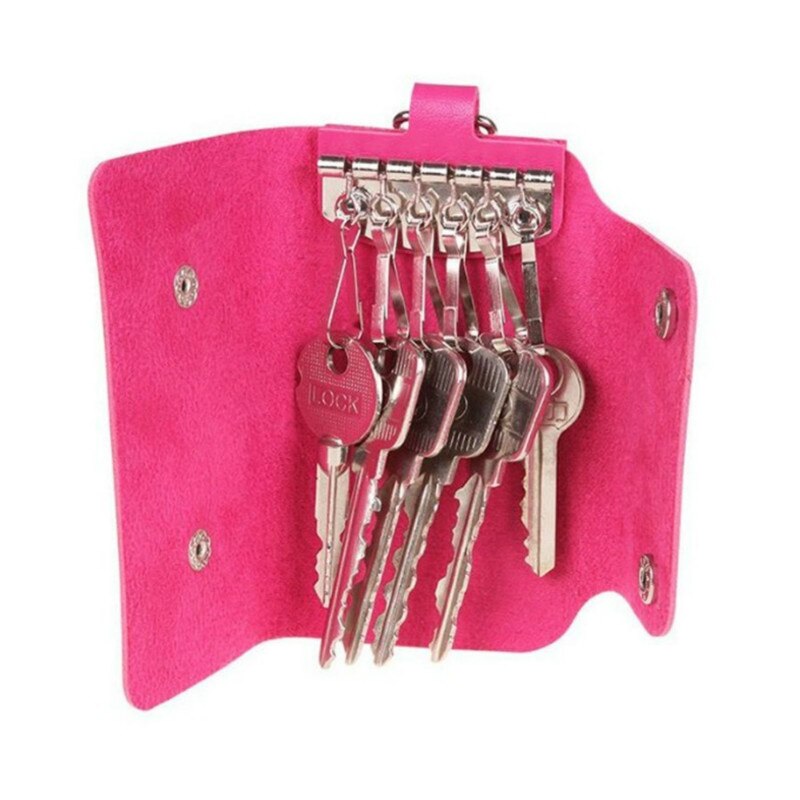 Mannen Draagbare Lederen Huishoudster Houders Eenvoudige Effen Kleur Opslag Bagcar Sleutelhanger Key Holder Bag Case Unisex Wallet Cover
