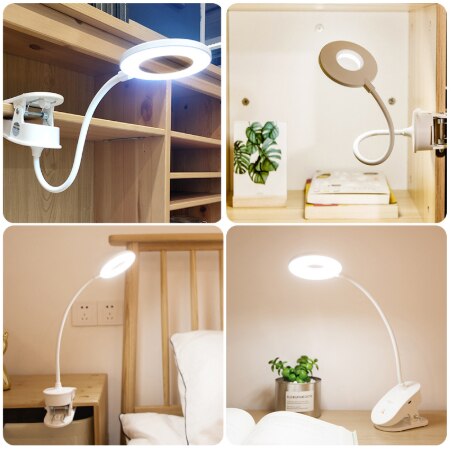 LED Touch On/off Switch 3 Modes Clip Desk Lamp 7000K Eye Protection Desk Light Dimmer Rechargeable USB Led Table Lamp