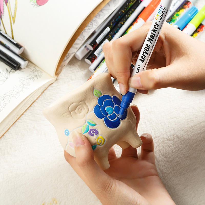 GN 0,7mm Acryl Farbe Stift 12/18 Farben Marker stift Kunst Marker Stift für Keramik Felsen Glas Porzellan Becher Holz stoff Leinwand Malen