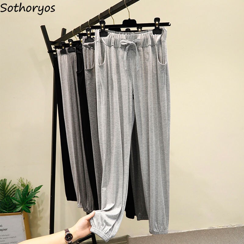 Pantalon de sommeil pour femmes, Simple et confortable, taille élastique, poches, loisirs, Slim, Vintage, été
