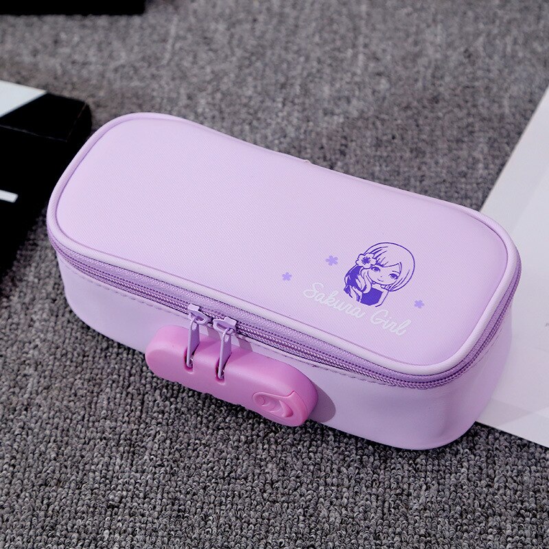 Cute Pencil Box Password Multifunctional Pencil Box Pencil Cases Pencilcase for Boys Girls School Stationery Korean bag: purple