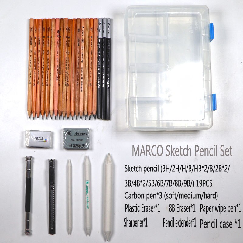 39pcs/set original wood special sketch pencil set portable outdoor sketch pencil student art stationery 2B/4B/6B/8B/10B/12B/14B: 27pcs F