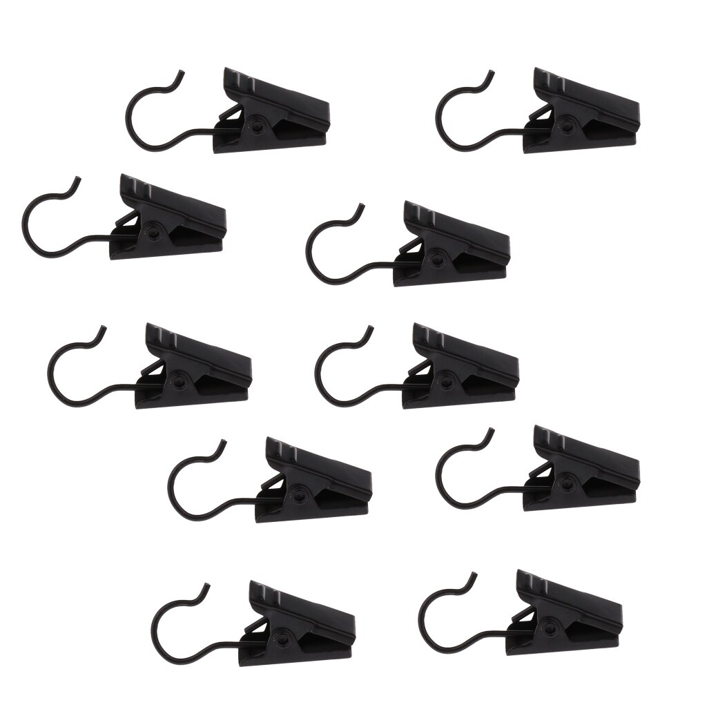 10Pcs Window Curtain Clips with Hook Door Panel Hanger Clamps Panel Carrier Clip: Black