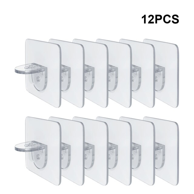 12Pcs Upgrade ABS Shelf Holder Plastic Shelf Support Clips Self Adhesive Pegs Closet Cabinet Shelf Bracket Home Storage Hooks: 12pcs
