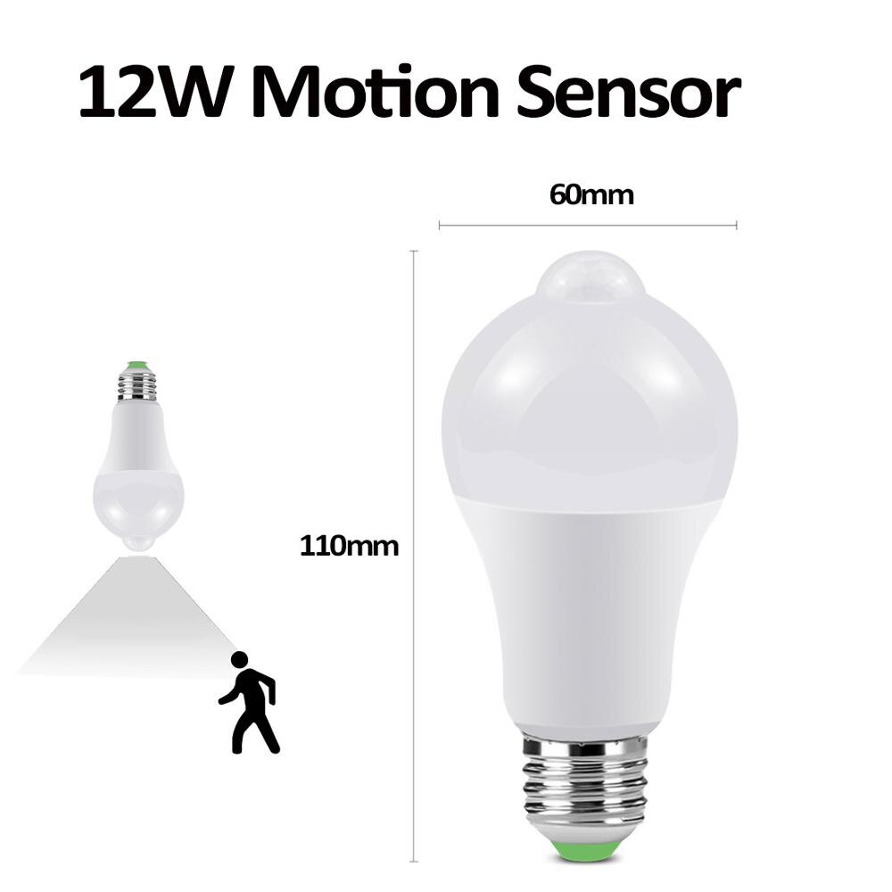 Lamp Met Motion Sensor Licht PIR LED Nachtlampje Beweging Detectie Sensor Lichten Thuis Sound + Light Sensor 220V lampen E27 Lamp: Motion Sensor 12W