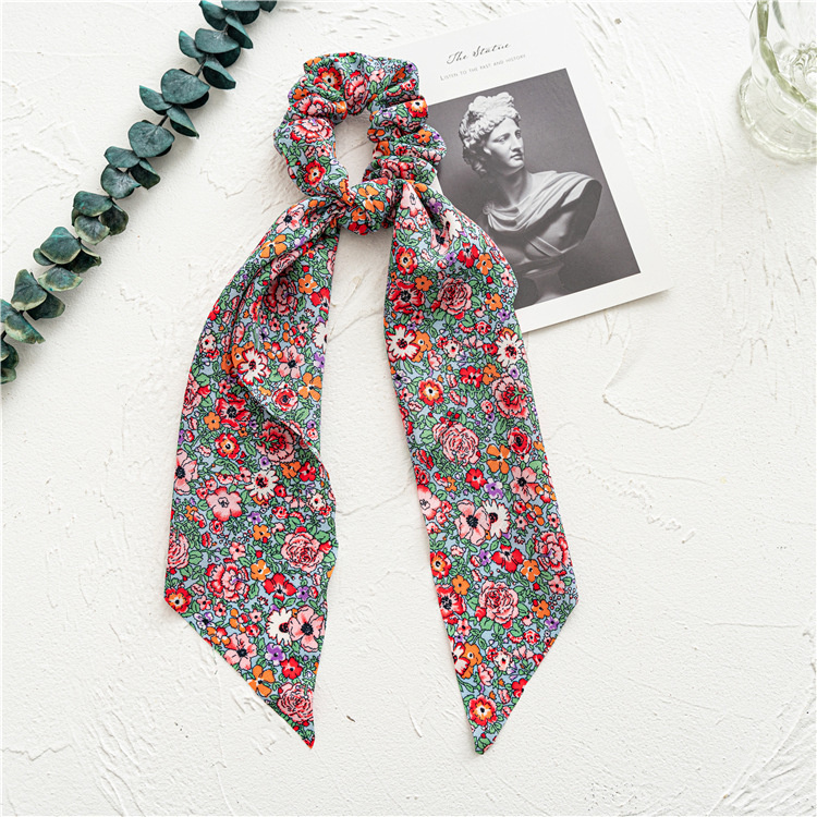 Floral Print Scrunchies Chiffon Bow Elastic Hair Bands Women Hair Ties Rubber Bands Ponytail Scarf Hair Accessories: SKY BLUE