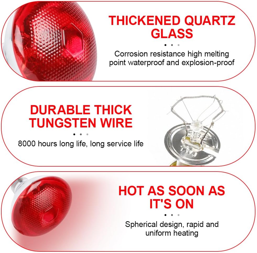 E27 Infrared Heat Lamp for Chickens 220V 100-275 Watts Red Heat Lamp Bulb Heat Light Bulb for Brooder Coop Chicks Pet Reptile