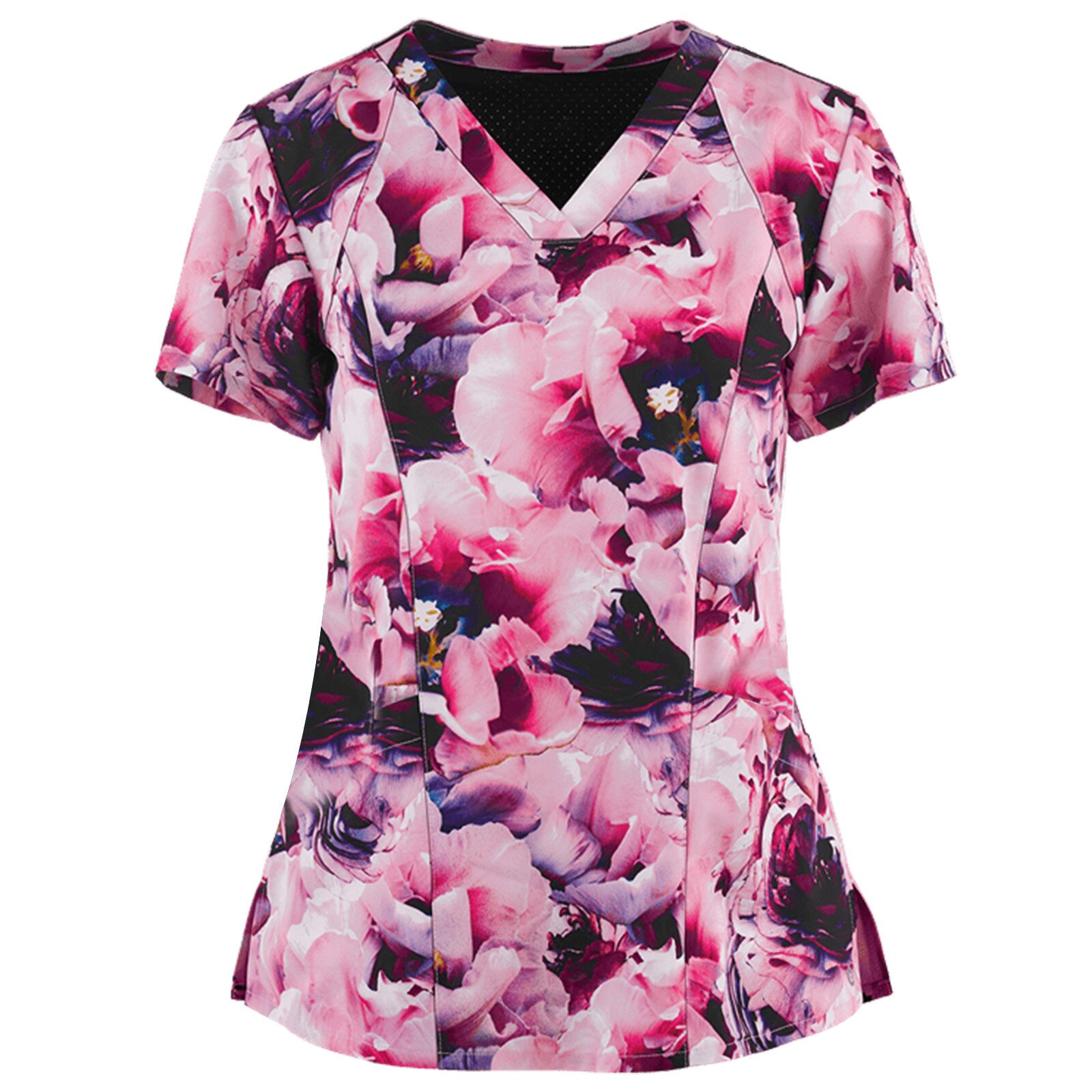 2026 Pocket Korte Mouw Vrouwen V-hals Mannen Met Scrub Blouse Tops Suits Sets, Zwart, M