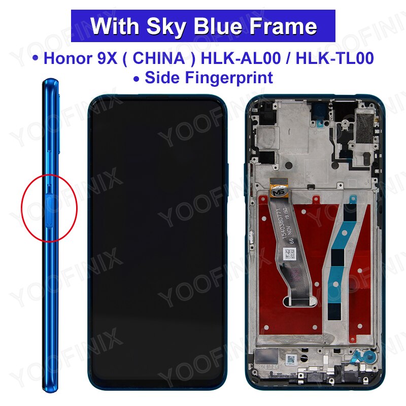 6.59 "pour Huawei Honor 9X LCD STK-LX1 Affichage Écran Tactile Numériseur Pour Huawei HLK-AL10 TL10 Pièces De Rechange: CN Sky Blue Frame