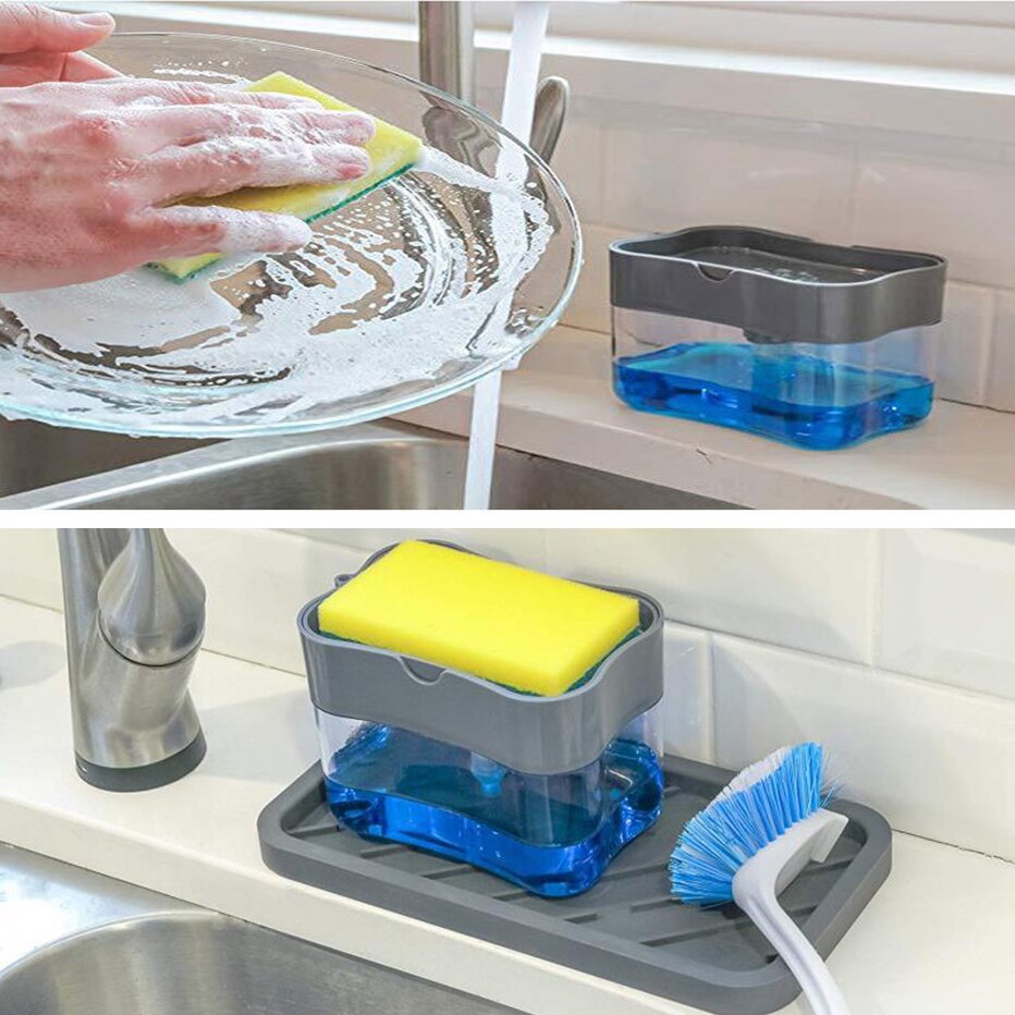Distributeur de savon liquide pour la cuisine, distributeur de savon liquide, distributeur de savon de cuisine avec porte-éponge, caddie à éponge, distributeur de pompe à savon