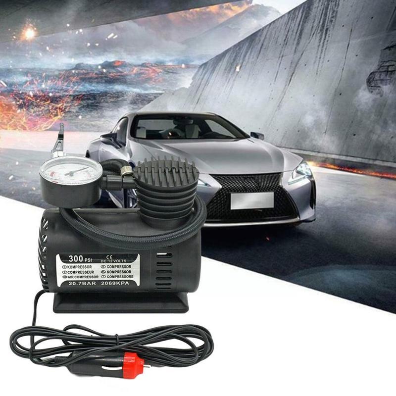 Car 300PSI C300 12V Mini Air Compressor Outdoor Emergency Electric Tire Inflator Pump with Gauge Checking Auto Accessories
