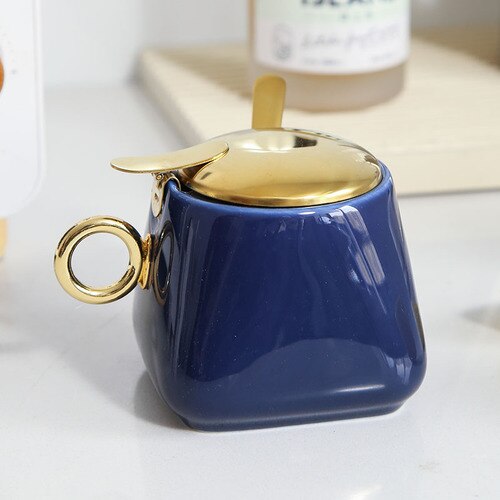 Kruidkruik Set Huishoudelijke Combinatie Zout Jar Kruiden Opbergdoos Keramische Keuken Kruiden Pot Peper Pot Met Deksel Cn (oorsprong): blue