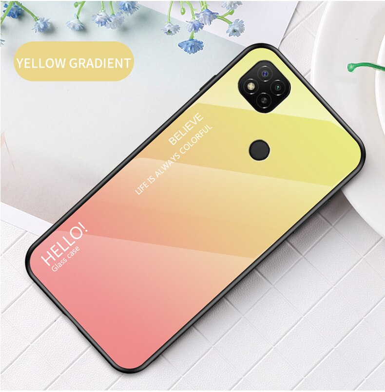 OUDINI For Xiaomi Redmi 9C Cover Gradient Glass Case For Redmi 9C Case: yellow