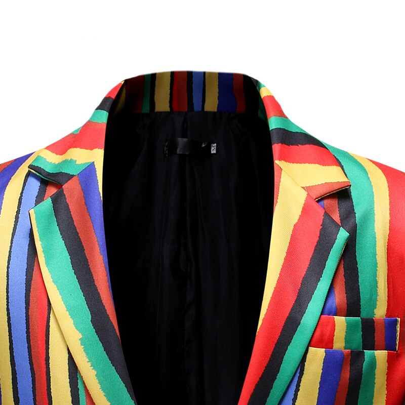 Neue Herren Bunten Streifen Druck Blazer Plus Größe Stilvolle lässig Männlichen schlank passen Anzug Jacke Sänger Prom Mantel Outfit
