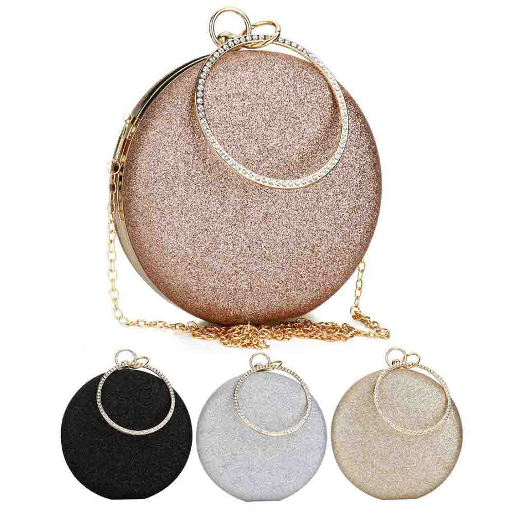 Women Party Bags Wedding Evening Clutch Circular Chain Round Bag Purses Crossbody Shoulder Bags Clutch Gold Gillter Handbag