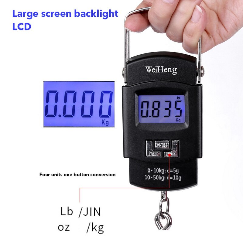 Junejour 50Kg/10g LCD Digitale Bagage Schaal draagbare Backlight Opknoping Haak Elektronische Weegschaal Vissen Reizen Gewicht Balance schaal