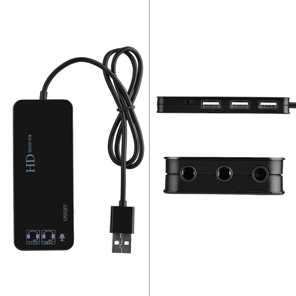 7.1 Channel USB2.0 Hub External Sound Card Stereo Audio Adapter Computer Audio 1 Into 2 Converter Multi-Jack Meet The Demand
