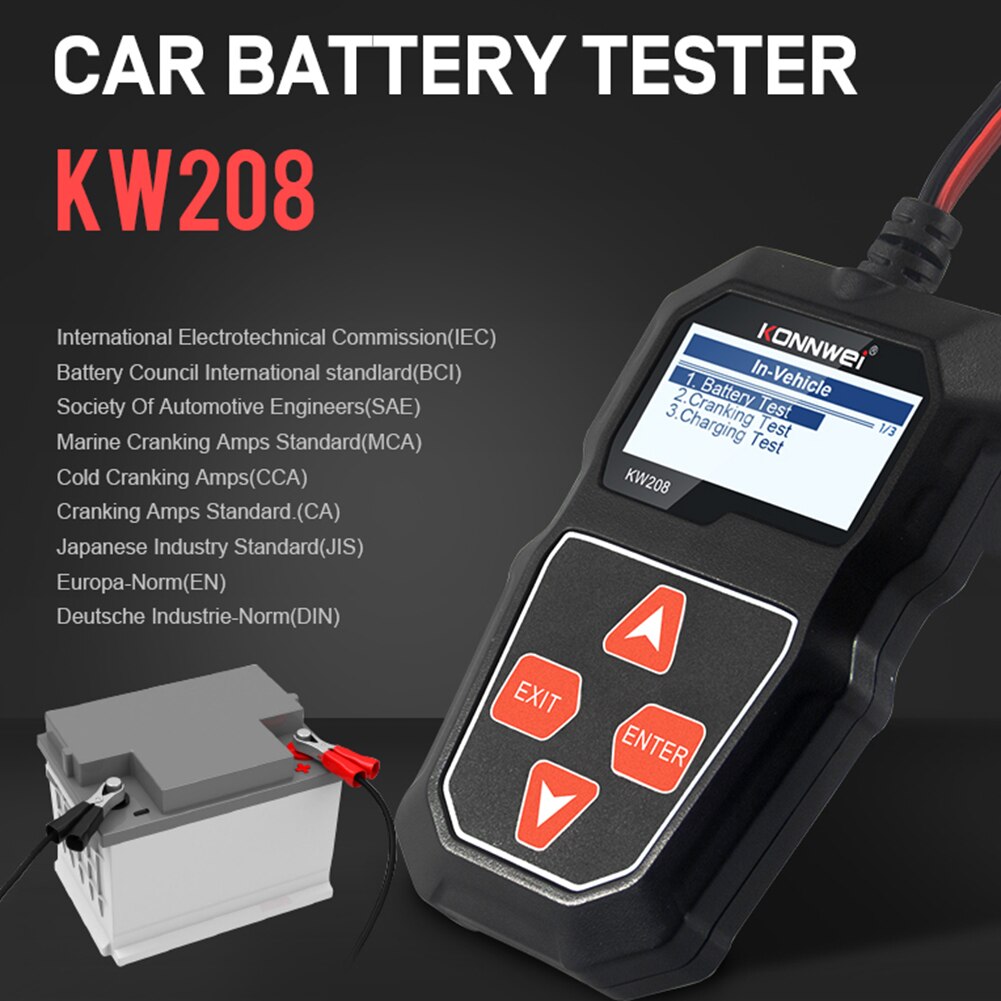 KONNWEI KW208 Car Battery Tester Automotive Battery Cranking and Charging System Test Scan Tool with LCD Screen