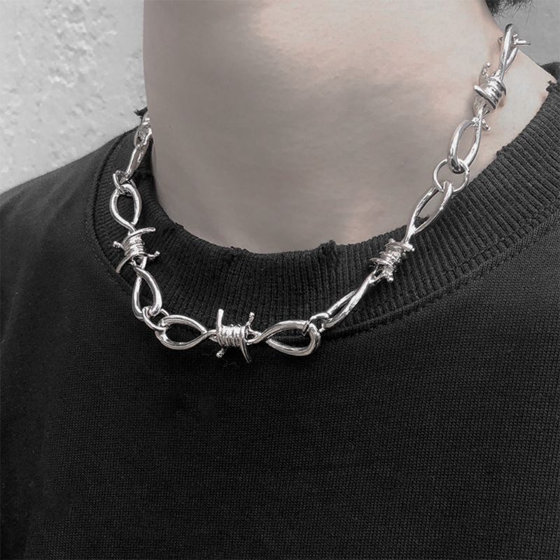 1 Set Mannen Punk Gothic Lichtmetalen Prikkeldraad Brambles Ketting Armband