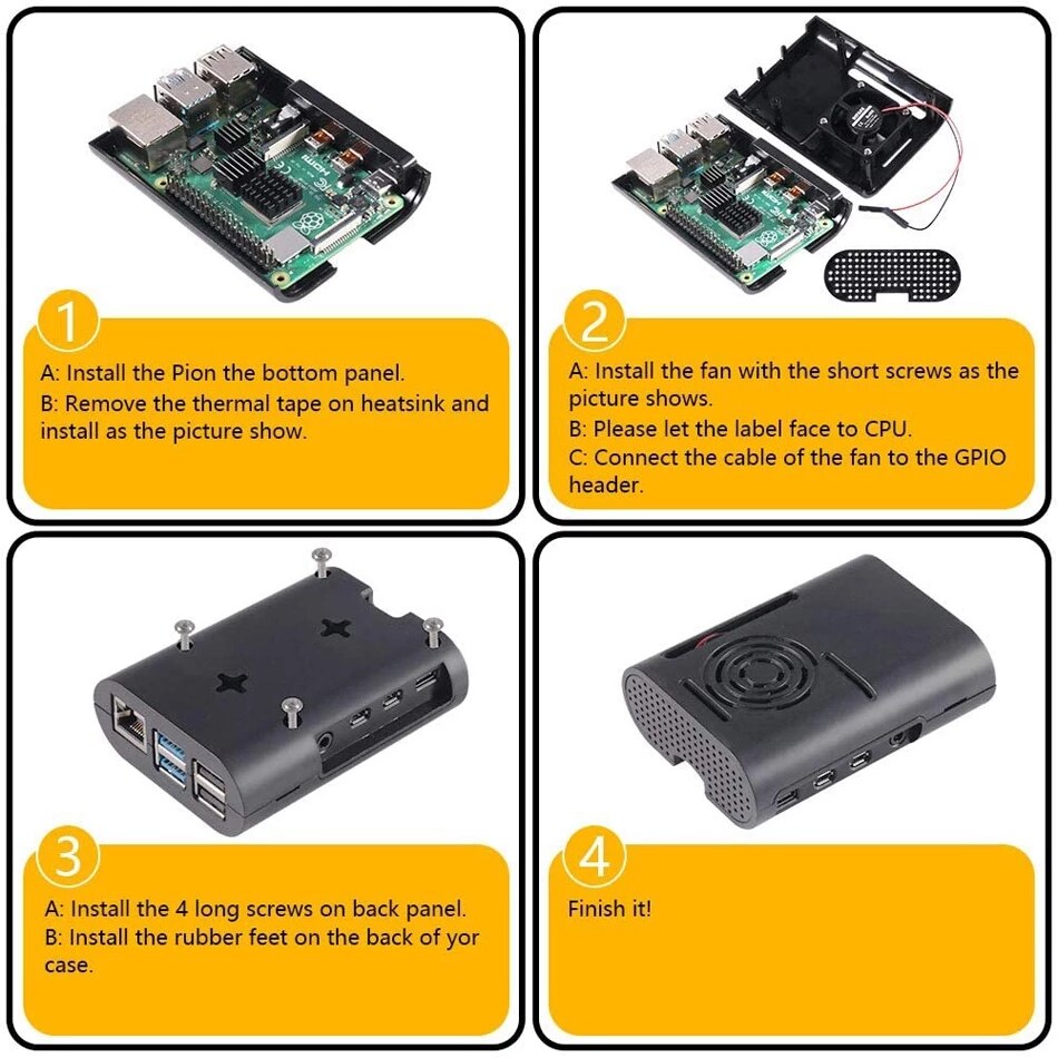 1 Set Heatsinks For Raspberry Pi 4B Case Raspberry Pi 4 Case with Cooling Fan and Heat Sink Raspberry Pi 4 Model B
