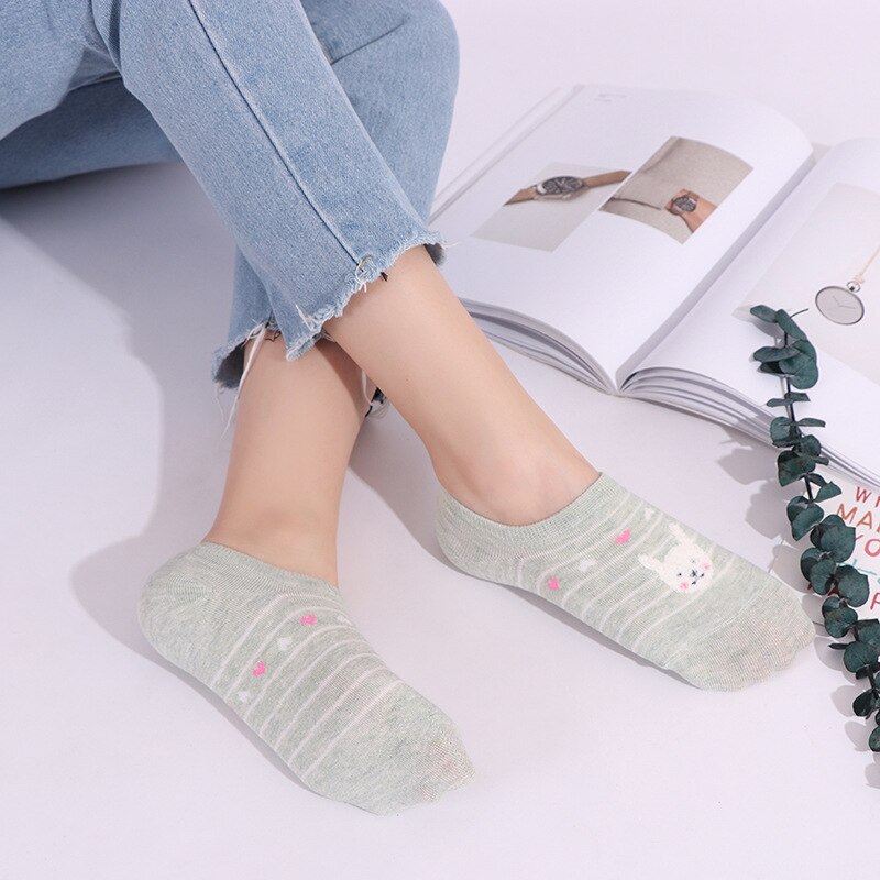 Meias de barco femininas, meias curtas de algodão de animais invisíveis e coloridas, confortáveis, para o verão, 1 par xg36 2 peças
