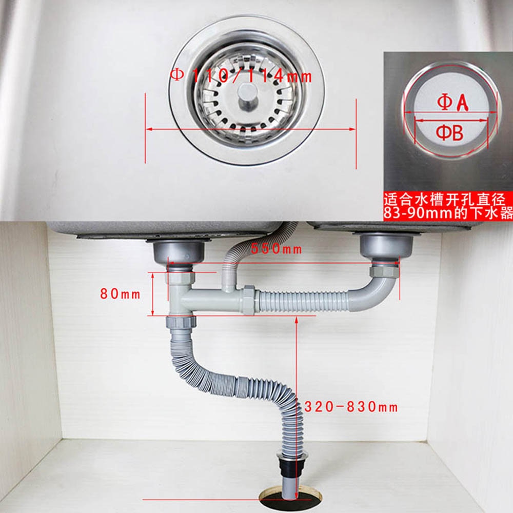 Talea rvs Dubbele spoelbak Afvoer Kit drainpipe met zeef afdruiprek Achter positie met overloop Keuken Armaturen Z7041