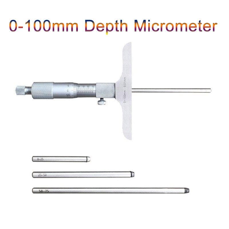 Micrómetro de profundidad de 0-100mm, 100mm, 0,01mm, calibrador con 4 varillas, herramienta de medición