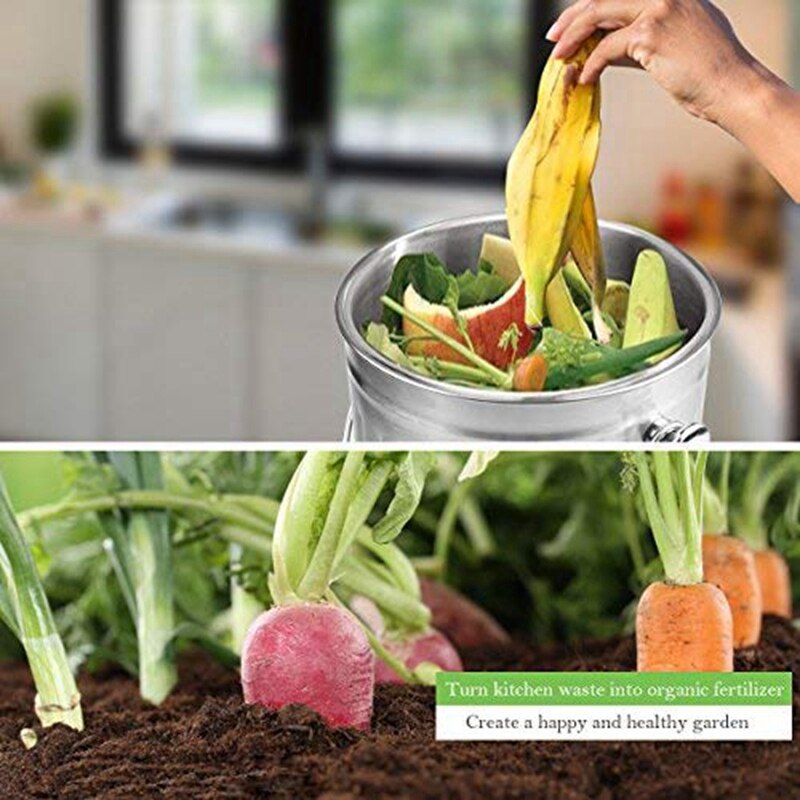 Contenitore per compostaggio, secchio per buccia per cucina domestica, secchio per compostaggio inodore per rifiuti alimentari da cucina, con manico e 2 filtri a carbone, 5