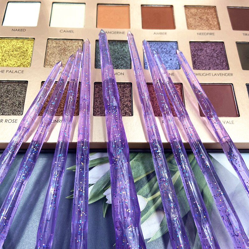 Zzdog 10 stk pro makeup børster sæt til øjenskygge highlight enhjørning krystal diamant langt skaft skønhedsværktøj sæt