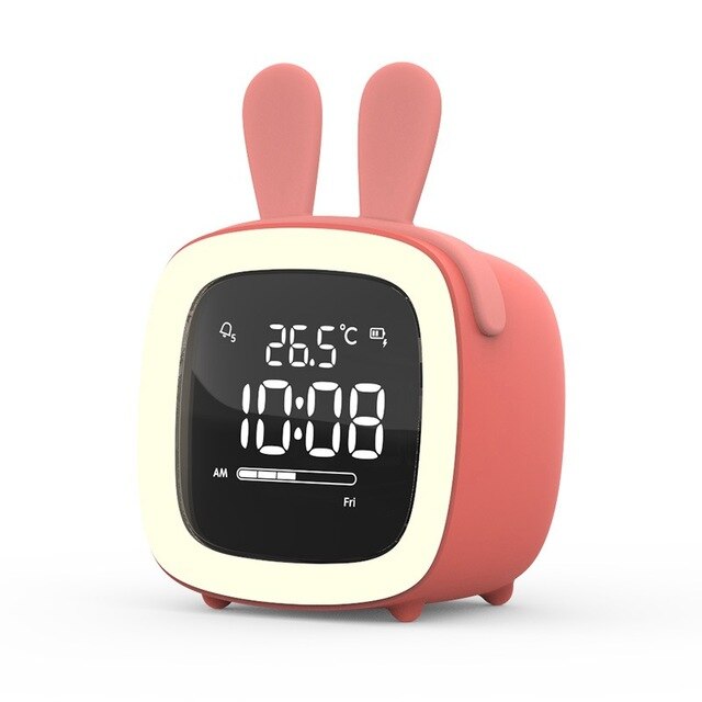 Cut Digital Alarm Clock Cartoon Night Light Desk Alarm Clock Rechargeable Battery, Christmas for Kids: green