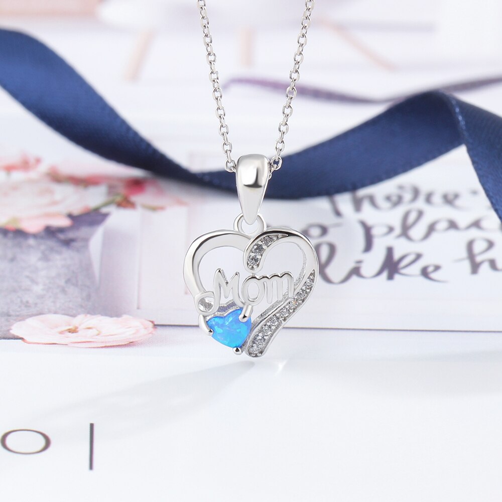 Collares de plata de ley 925 auténtica para mujer, colgantes con forma de corazón Ópalo, piedra, el mejor de joyería para madre (Lam Hub Fong)