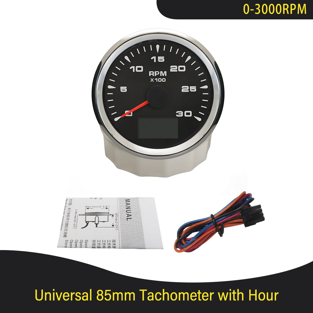 Universal 3K 4K 6K 8K Tachometer Gauges 85mm Lcd Rev Counters With Trip Hour Meter Speed Ratio for Auto Truck Boat Backlight: 3K BS