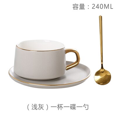Enkel moderne keramisk tekop sæt underkop ske guld kant bærbar kaffekop sæt vintage tazas de cafe køkkenartikler  eb50bd: Hvid