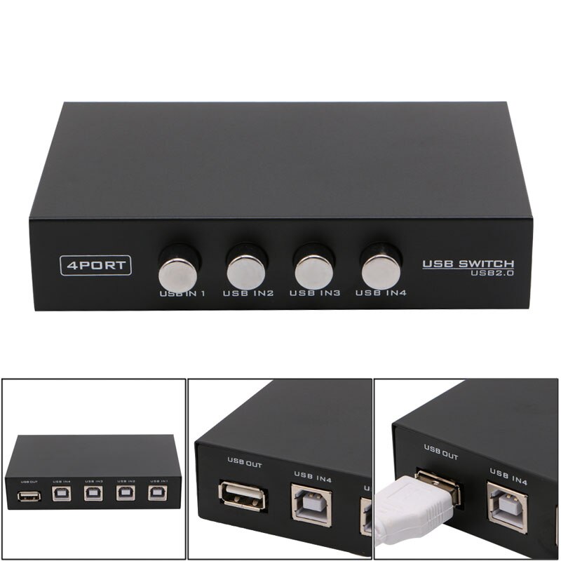 4 Ports USB2.0 Sharing Device Switch Switcher Adapter Box For PC Scanner Printer Y98A