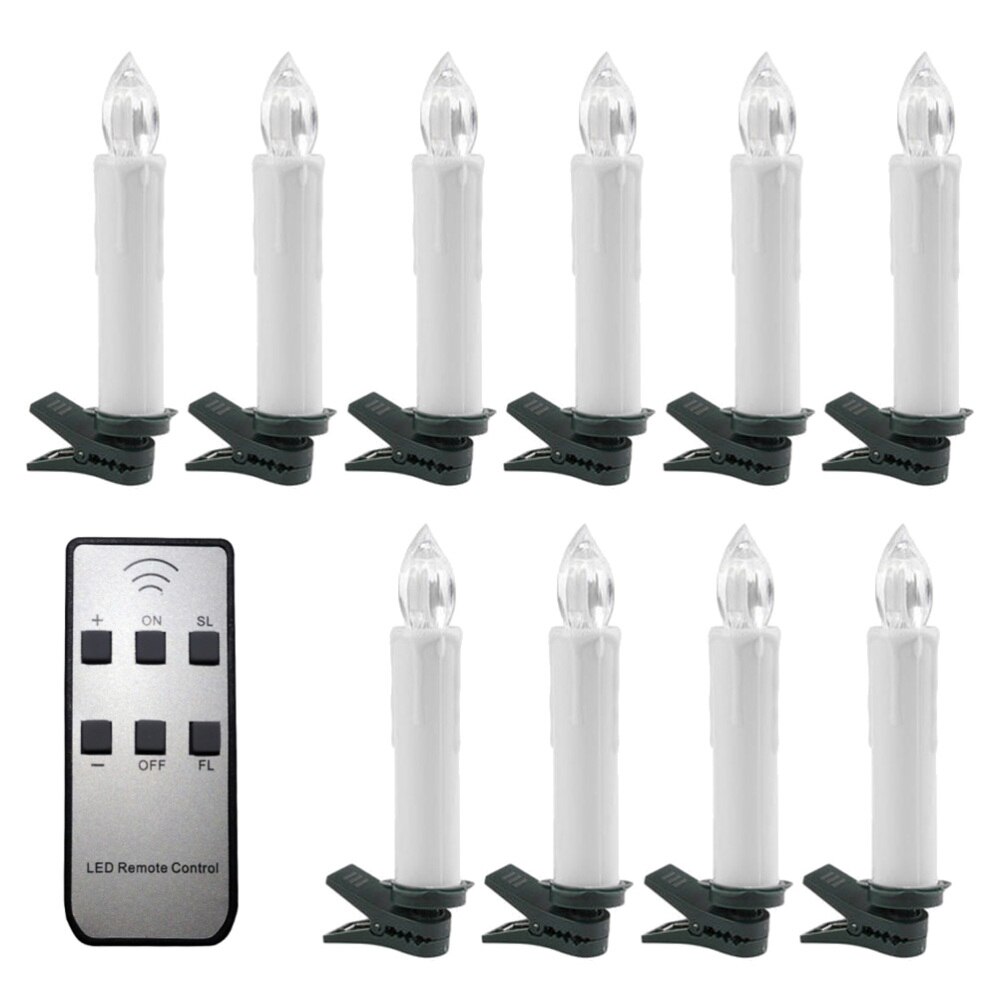 LED Christmas Candle with Clip Flameless Candle Lights Kit Party Decor for Window Christmas Tree Garden (10 Candles and 1 Remote