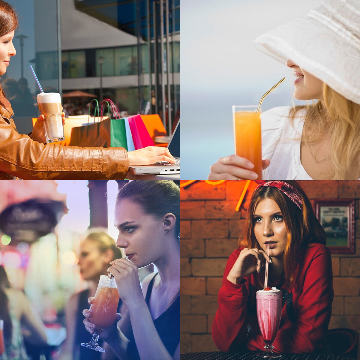 304 Stainless Steel Straw 6mm Reusable Straw Eco-Friendly Food Grade Drinking Straws Set with Cleaner Brush for Mugs