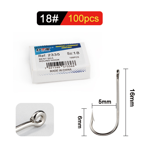 FTK 10#-20# 100Pcs/Box Bent Sea Round Hook 2335 Nickel Big Ringed Hooks From Norway For Jigging Carp Fishhook Fishing Tackle: light green