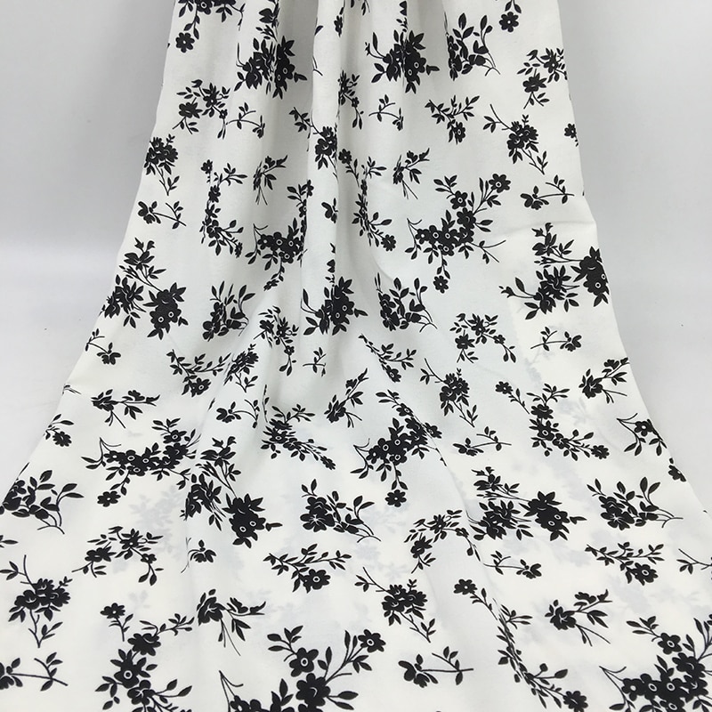 Hvidt blødt blomsterprintet chiffonstof bruges til kjoler efter måleren, sort, lyserød, blå, grøn, rød, gul