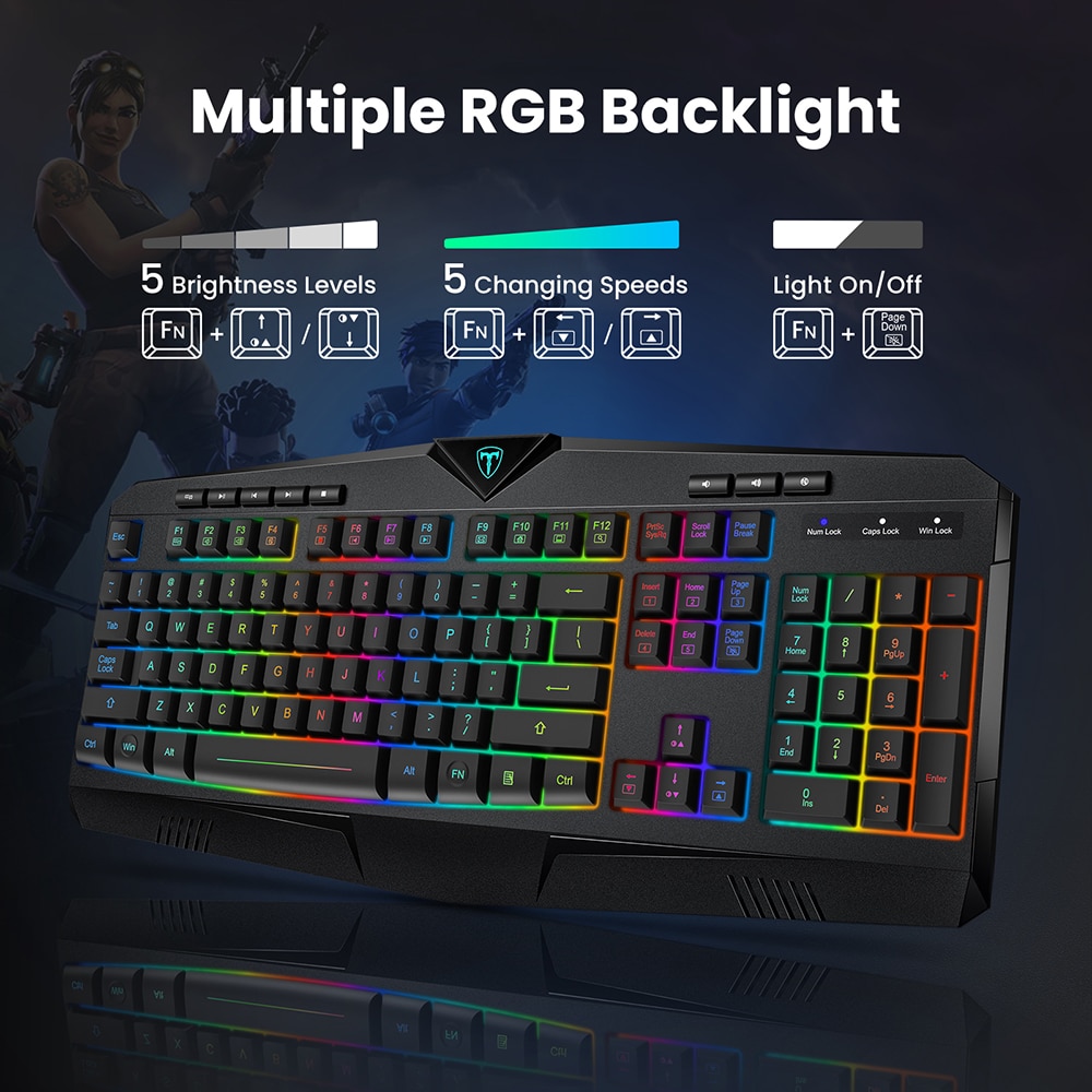VicTsing PC302 2.4G Wireless Gaming Keyboard Rechargeable Quiet Ergonomic Computer Keyboards with RGB Backlit for PC Windows