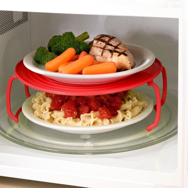 Plastic 4 In 1 Microwave Plastic Stand Mini Desk Heating Food Tray Cooling Rack Multifunction Stacker A Lid Kitchen Plate Shelf