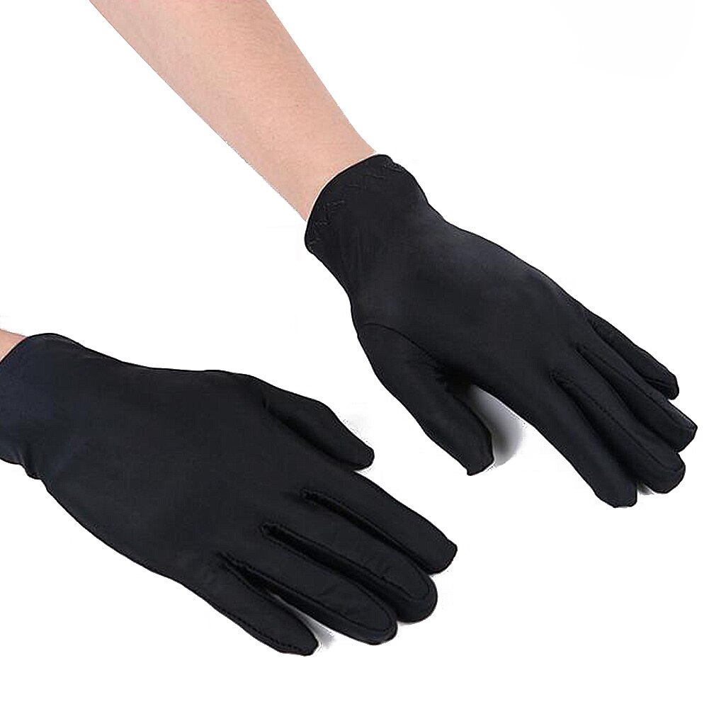 Guantes blancos y negros de para hombre y mujer, guantes finos elásticos, guantes de joyería ajustados para baile, guantes para conducir en la muñeca, guantes de dedo completo para camarero: Black