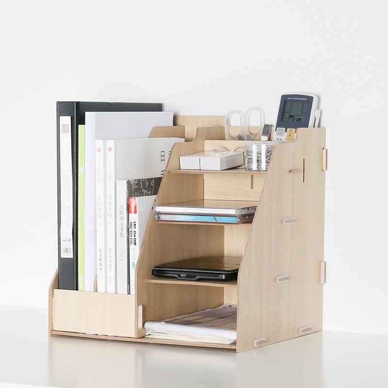 DIY desk accessories solid organizer multi-function magazine organizer file tray bookends holder document office organizer