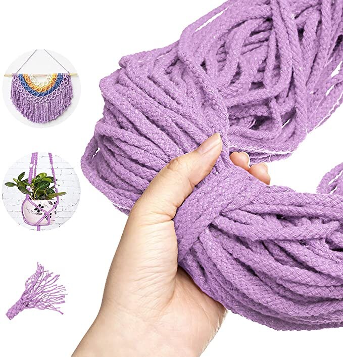Cordão trançado de algodão para macrame, 5mm x 100m, diy, artesanato, tecido, acessórios têxteis para casa, presente, bege cáqui: Light Purple