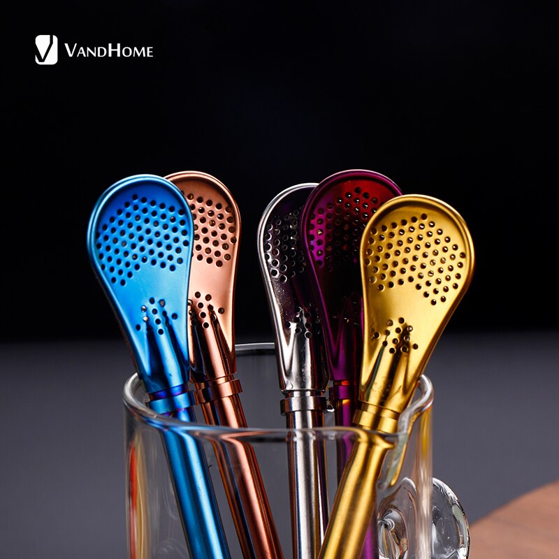 VandHome-pajita para beber, cuchara de acero inoxidable para bebidas, pajilla reutilizable, filtro de paja de té Mate, accesorios para Bar y