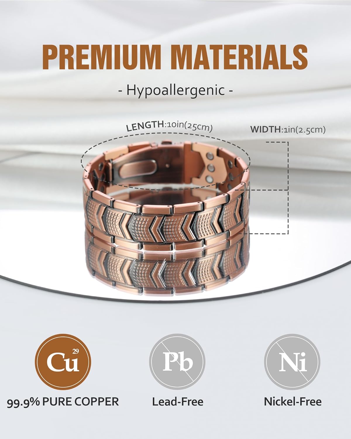 ARADOO koperen armband voor heren titanium staal 3x sterkte magnetische premium vouwsluiting armbanden