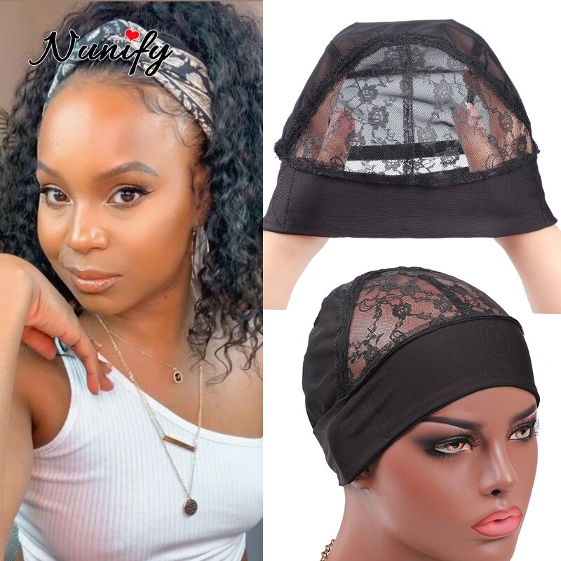 Nunify Wig Net Cap Weaving Caps For Making Headband Wig Black Adjustable Wave Cap With Wig Grip Headband 6Pcs/Lot