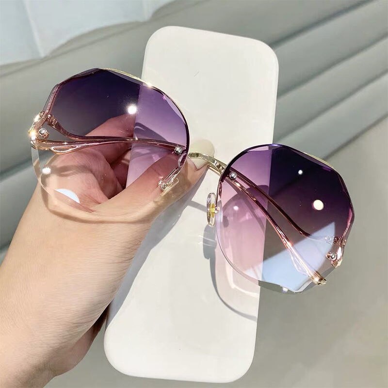 Tea Gradient Cycling Equipment Women Ocean Water Cut Trimmed Lens Metal Curved Temples Sun Glasses Female: F