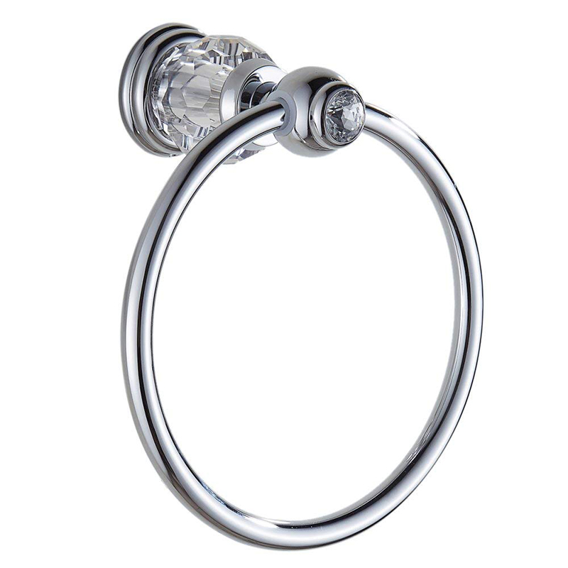 Silver polerad badrumsutrustning set solid mässing handduk ring väggmonterad hårtork hållare med kristall badrumstillbehör: Handduksring