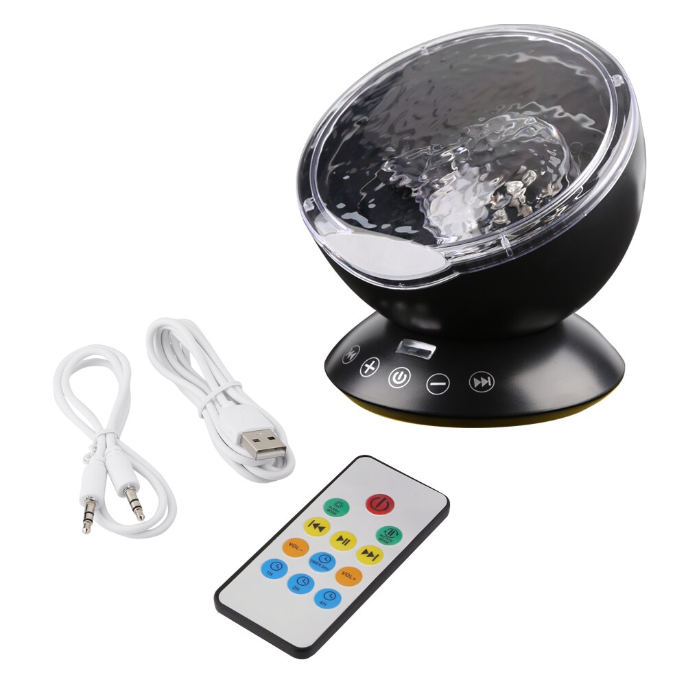 7 kleuren led nachtlampje hemel afstandsbediening oceaan golf hemel projector met mini muziek nieuwigheid babylamp voor kinderen: Zwarte schelp